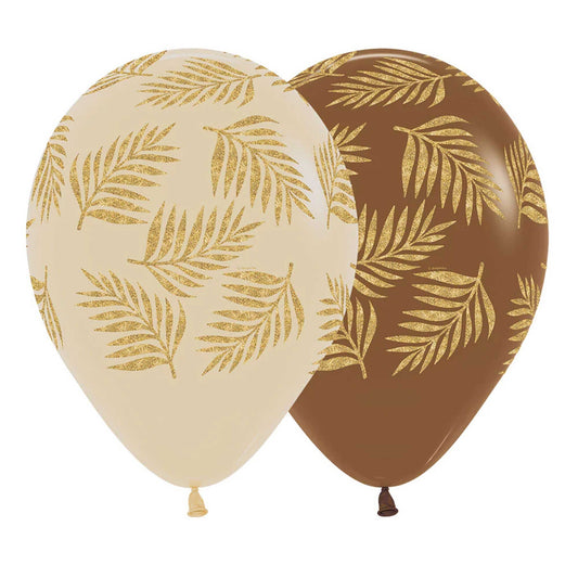 Sempertex 30cm Palm Leaves Gold on Fashion Latte Latex Balloons, 12PK