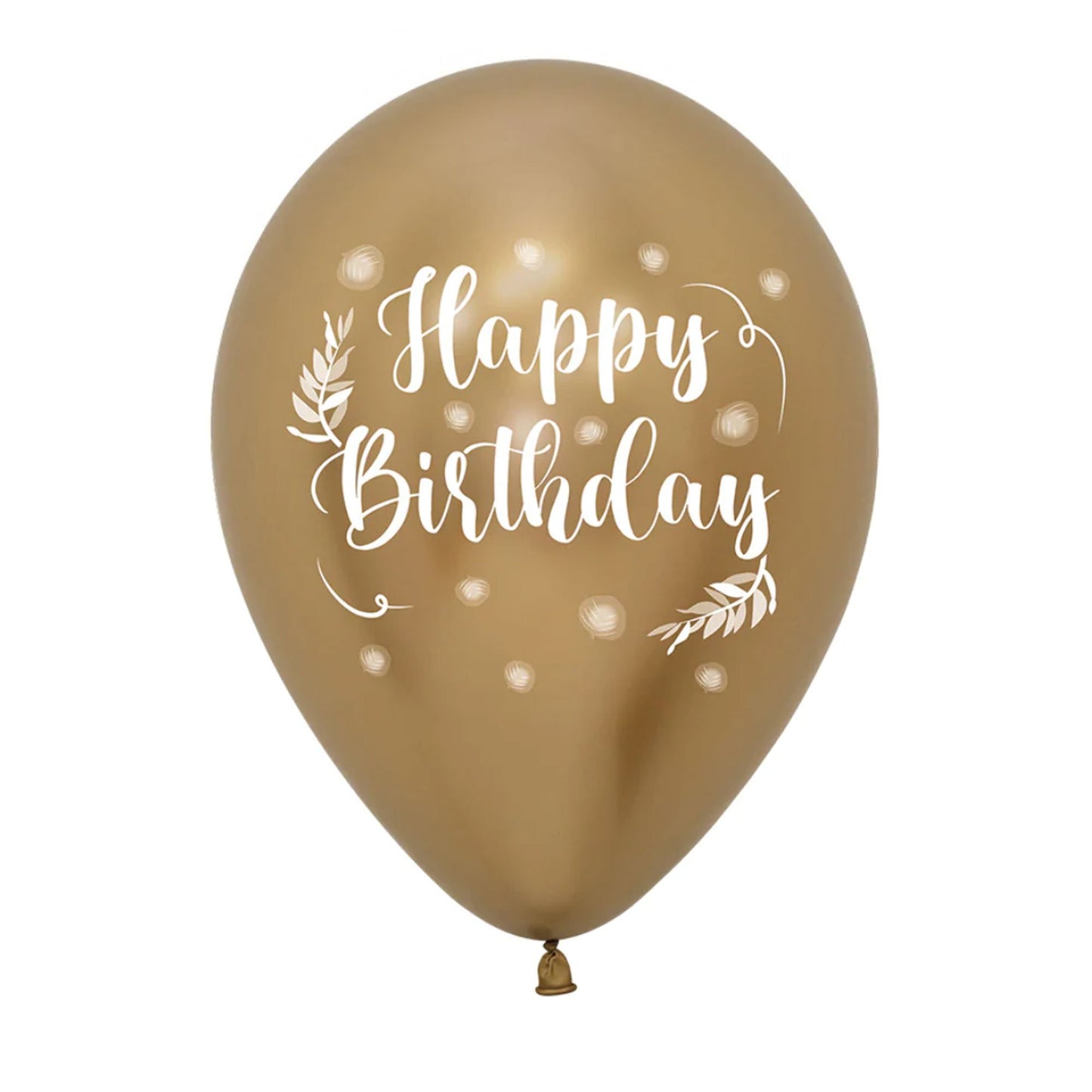 Sempertex 30cm Happy Birthday Romantic Leaves Metallic Reflex Gold Latex Balloons, 12PK