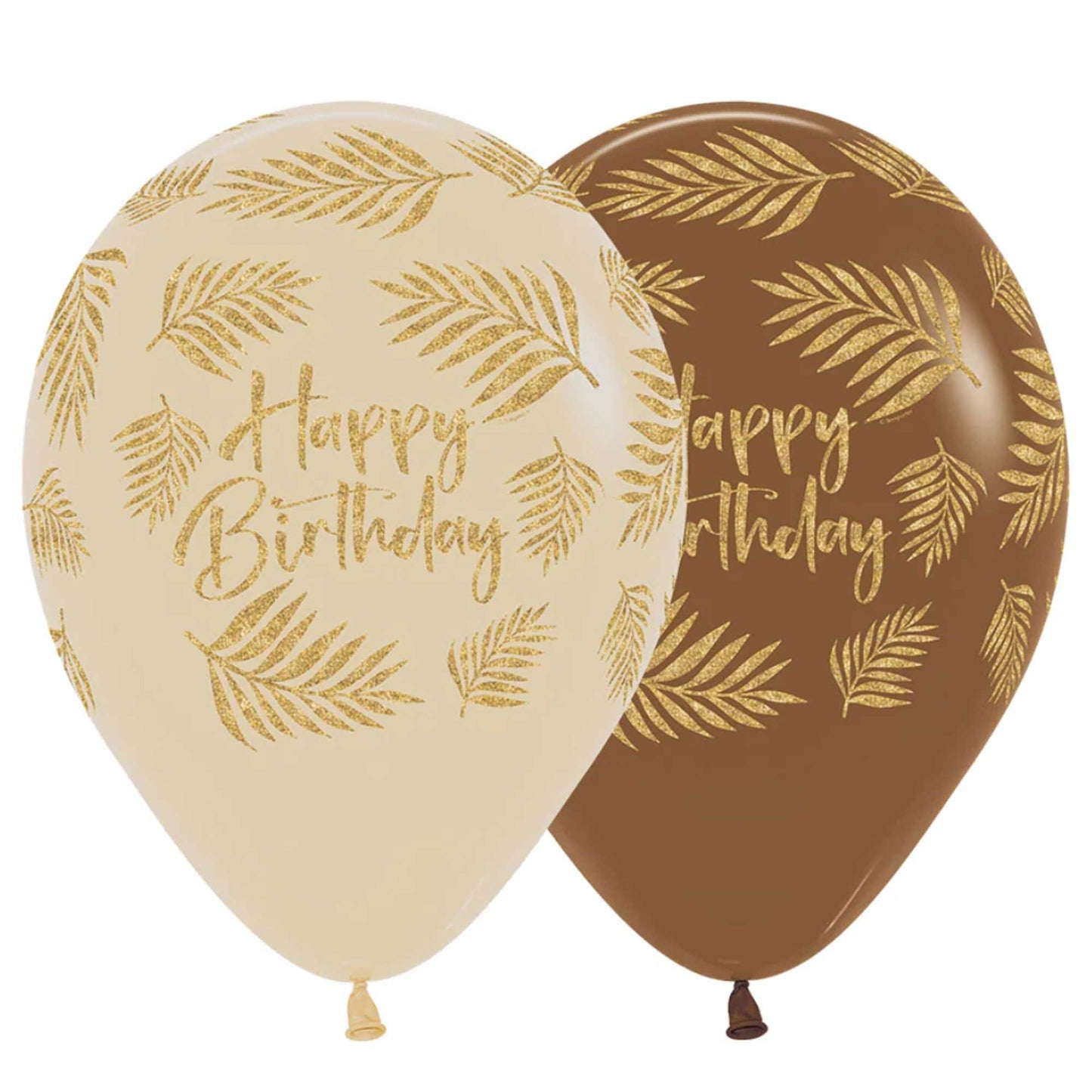 Sempertex 30cm Happy Birthday Gold on Fashion Latte Latex Balloons, 12PK