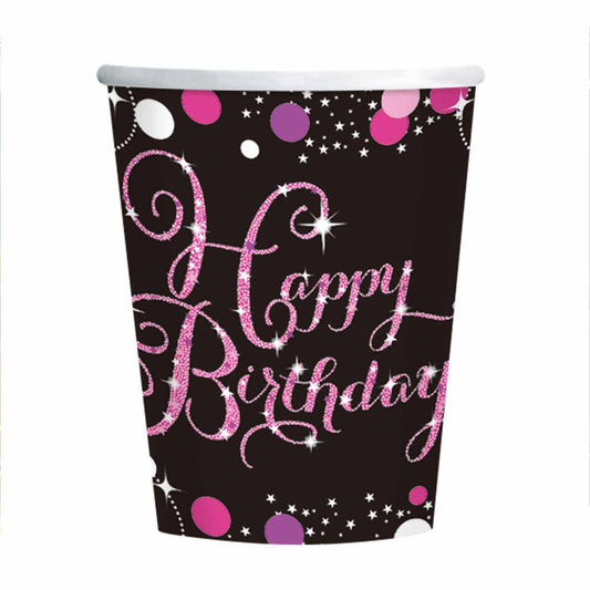 Pink Celebration Happy Birthday 266ml Cups