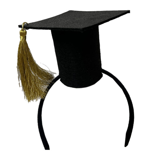 Graduation Black & Gold Fabric Mortarboard Headband