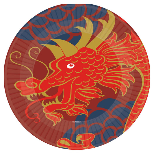 Chinese New Year 23cm Round Paper Plates Hot Stamped