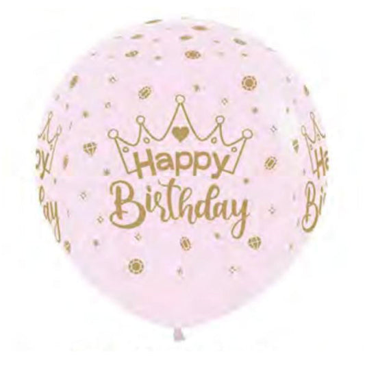 Sempertex 60cm Happy Birthday Crowns Pastel Matte Pink Latex Balloons, 3PK