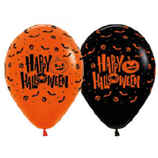 Sempertex 30cm Happy Halloween AO Print Orange & Black Latex Balloons, 12PK