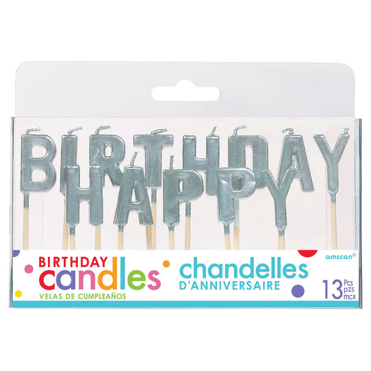 Happy Birthday Pick Candles - Silver with Plastic Picks