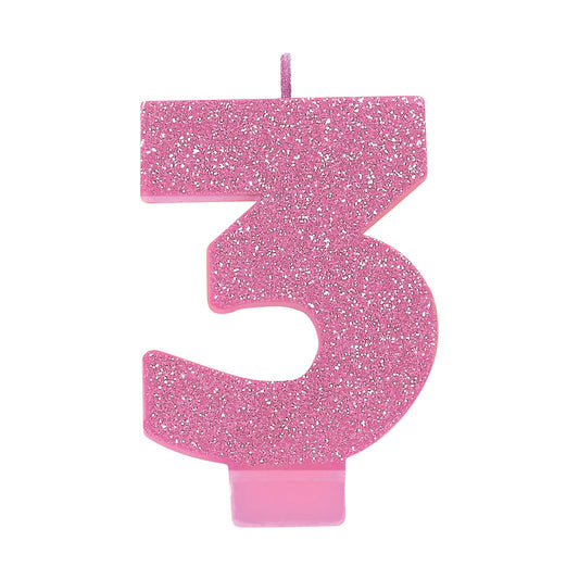 Candle Numeral Glitter Pink #3