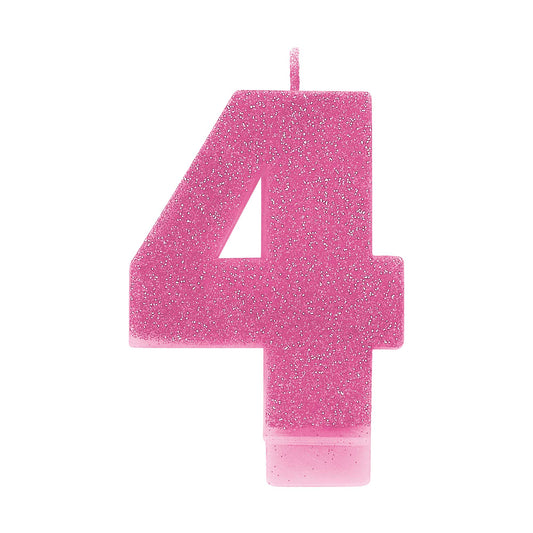 Candle Numeral Glitter Pink #4