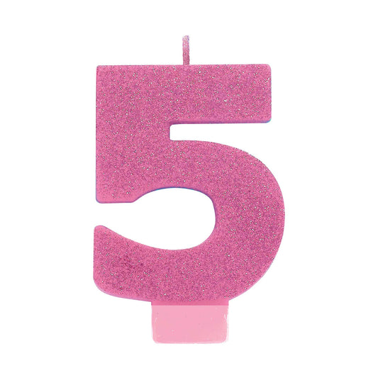 Candle Numeral Glitter Pink #5