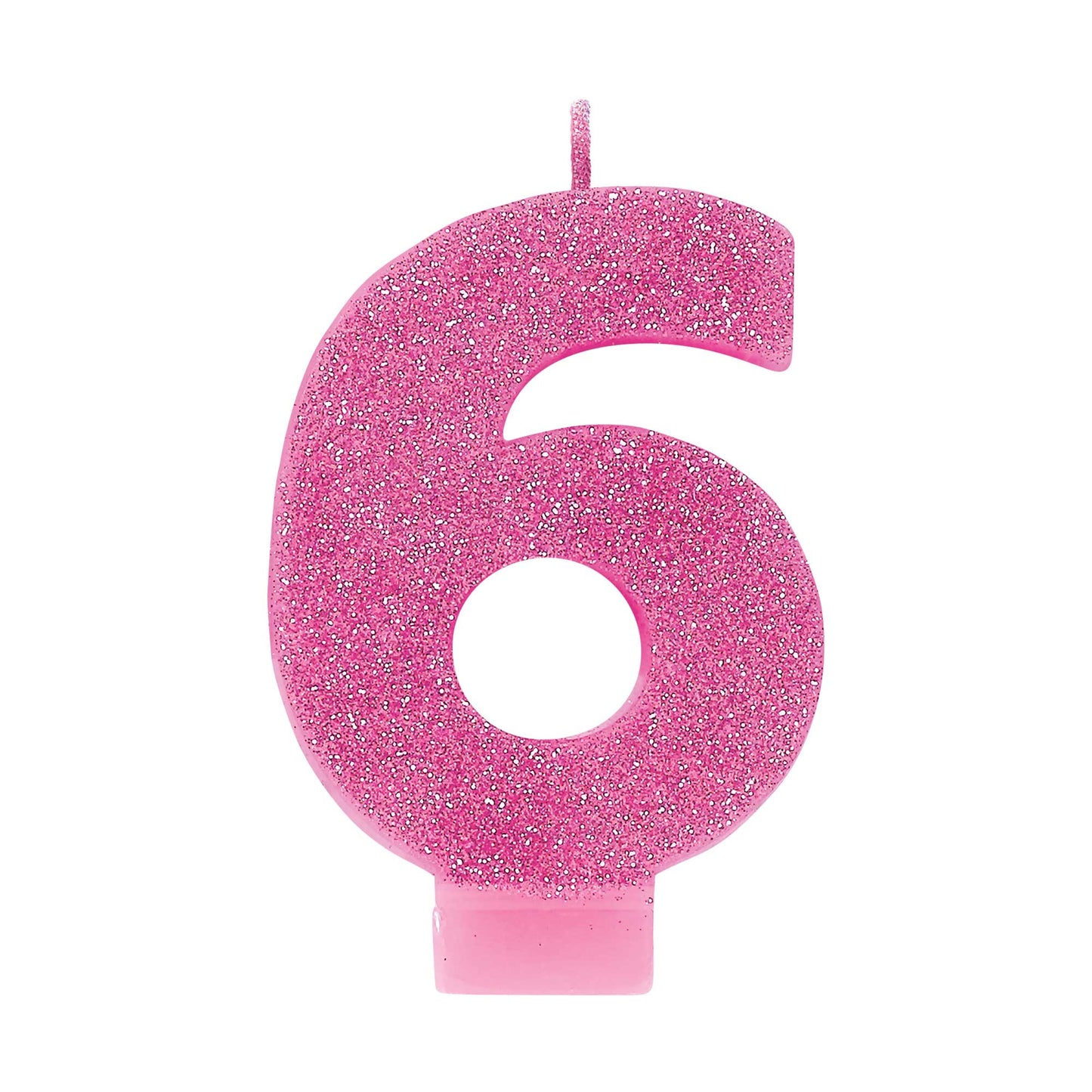 Candle Numeral Glitter Pink #6