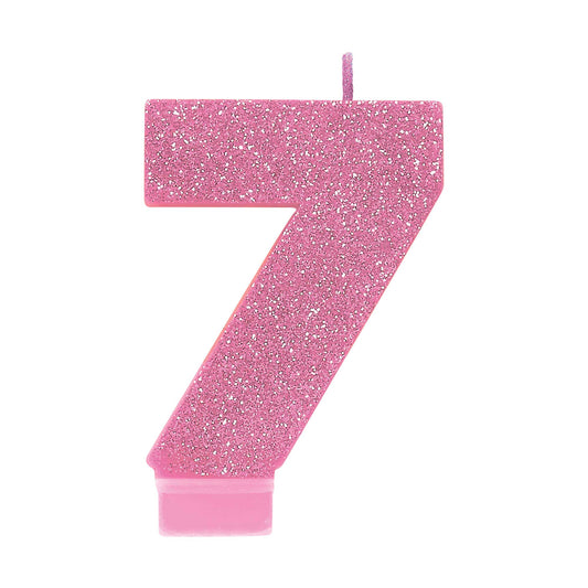 Candle Numeral Glitter Pink #7