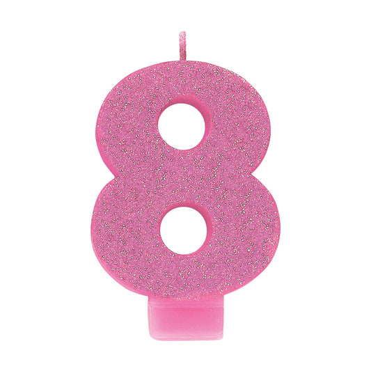 Candle Numeral Glitter Pink #8