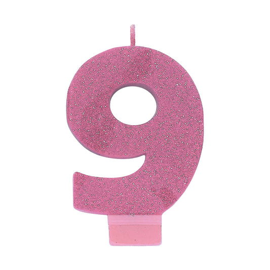 Candle Numeral Glitter Pink #9