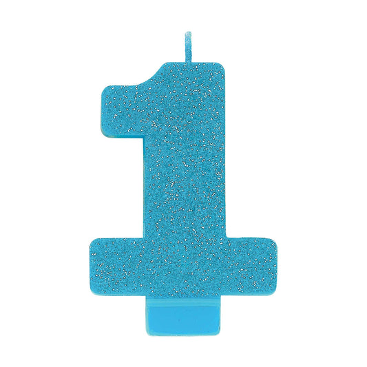 Candle Numeral Glitter Blue #1