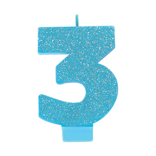 Candle Numeral Glitter Blue #3