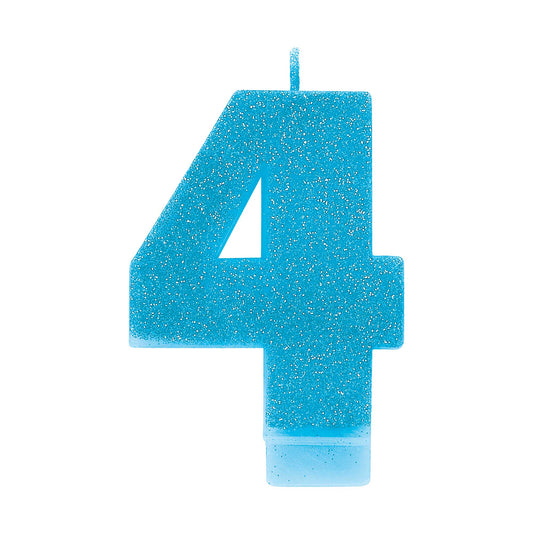 Candle Numeral Glitter Blue #4