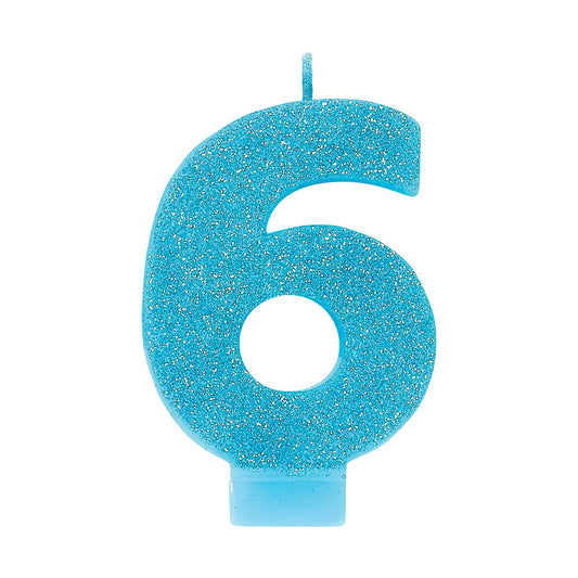 Candle Numeral Glitter Blue #6