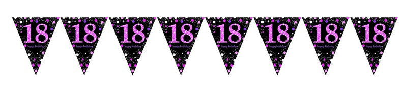Pink Celebration 18 Prismatic Pennant Banner - Plastic