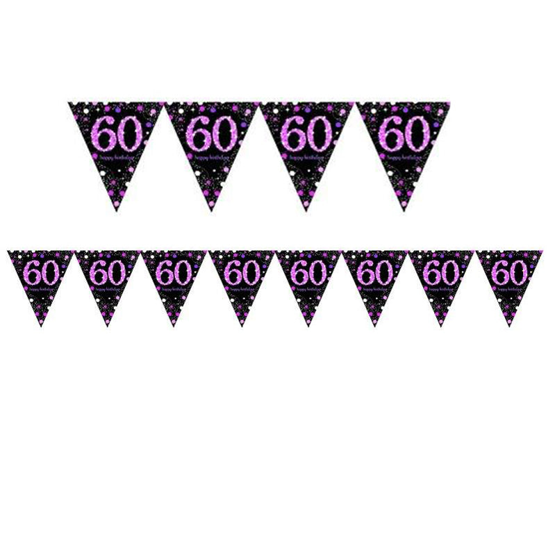 Pink Celebration 60 Prismatic Pennant Banner - Plastic