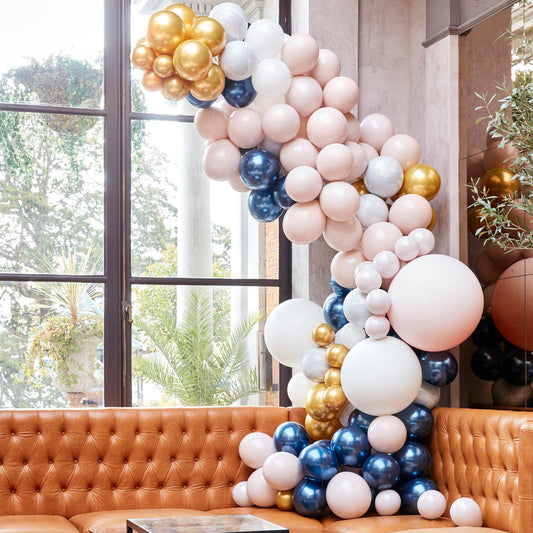 Balloon Arch Large Marble Grey & Gold Chrome