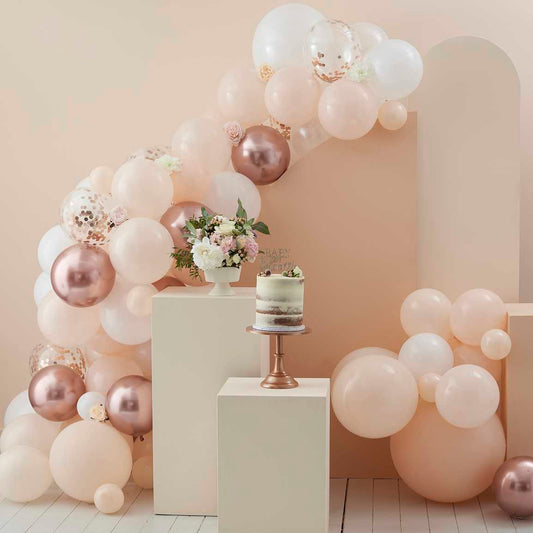 Baby In Bloom Peach White & Rose Gold Confetti Balloons