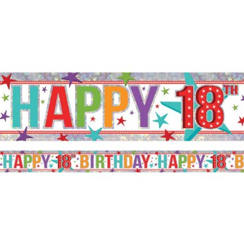 Banner Holographic Happy Birthday 18th Multi