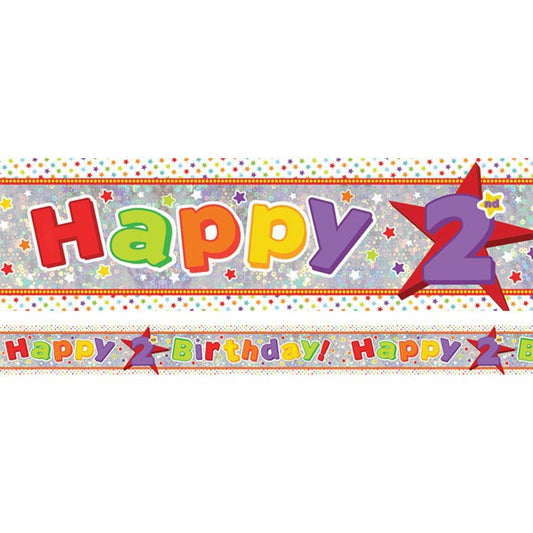 Banner Holographic Happy Birthday 2nd Multi-Coloured