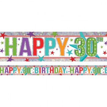 Banner Holographic Happy Birthday 30th Multi