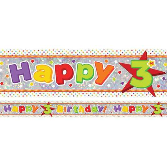 Banner Holographic Happy Birthday 3rd Multi-Coloured