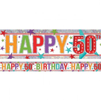 Banner Holographic Happy Birthday 50th Multi