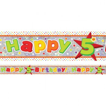 Banner Holographic Happy Birthday 5th Multi-Coloured