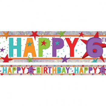 Banner Holographic Happy Birthday 6th Multi-Coloured