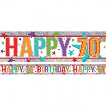 Banner Holographic Happy Birthday 70th Multi