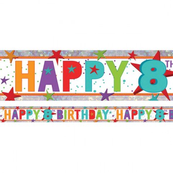 Banner Holographic Happy Birthday 8th Multi-Coloured