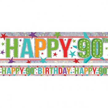 Banner Holographic Happy Birthday 90th Multi-Coloured