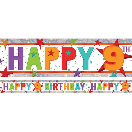 Banner Holographic Happy Birthday 9th Multi-Coloured