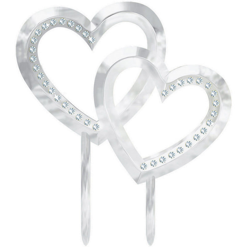 Cake Topper Double Heart Plastic with Gems
