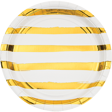 Touch of Colour White & Gold Foil Striped Dinner Plates Paper 22cm