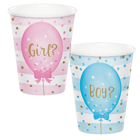 Gender Reveal Balloons Cups Paper 266ml 2-Sided Design