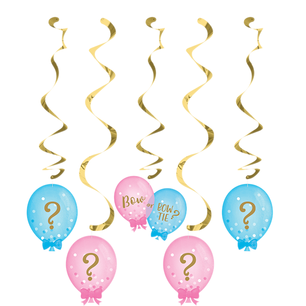 Gender Reveal Balloons Dizzy Danglers Hanging Swirls