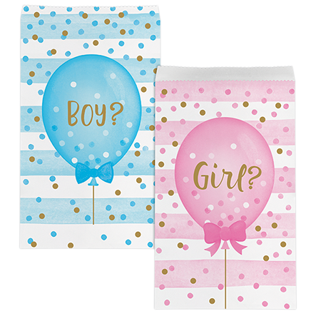 Gender Reveal Balloons Paper Treat Bags 19cm x 11cm