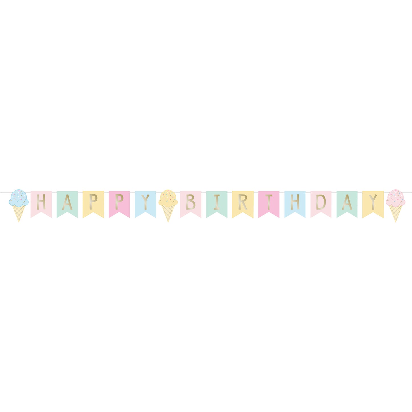 Ice Cream Party Decor Happy Birthday Ribbon Banner & Foil 15cm x 2.52m