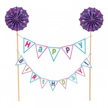 Cake Pick Happy Birthday Brights - Wood with Paper