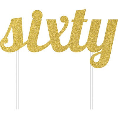 Cake Topper sixty Gold Glittered