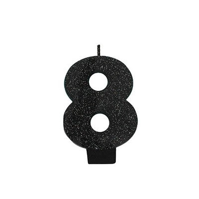 Candle Numeral Glitter Black #8