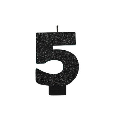 Candle Numeral Glitter Black #5
