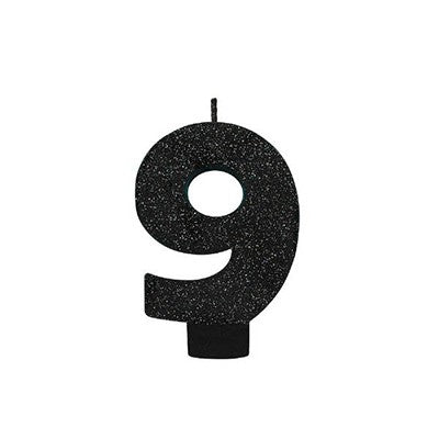 Candle Numeral Glitter Black #9