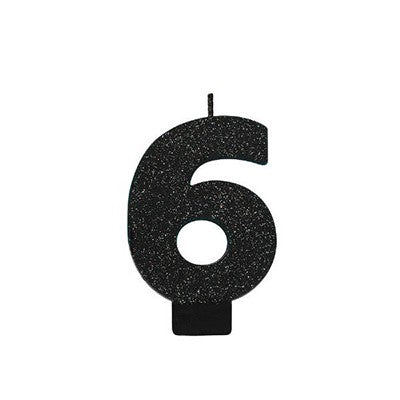 Candle Numeral Glitter Black #6