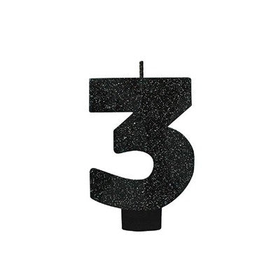 Candle Numeral Glitter Black #3