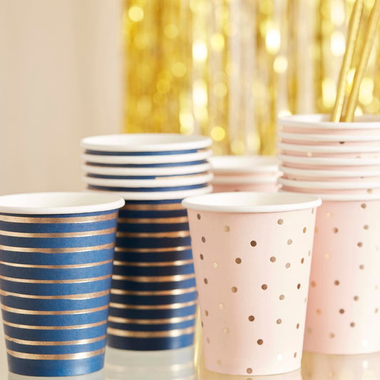 Gender Reveal Gold Foiled Pink And Navy Mixed Cups