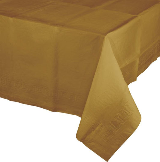 Glittering Gold Tablecover Tissue & Plastic Back 137cm x 274cm